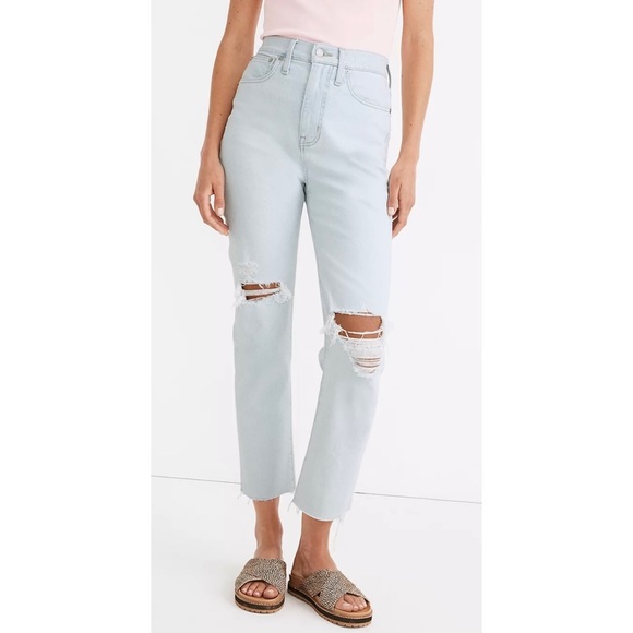 MADEWELL Light Wash Distressed 90’s Mom Jeans - Picture 1 of 7